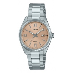 Reloj Mujer Casio Ltp-1302dd-4a2vdf Core Ladies Correa Plateado Bisel Plateado Fondo Rosa