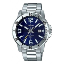 Reloj Casio Hombre Malla De Acero Inoxidable Esfera Azul