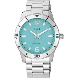 Reloj Hombre Q&q Anlogo Correa Acero Inox Esfera Verde Agua