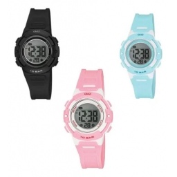 Reloj Q&q Analogo Malla  Pvc Rosa Celeste Negro
