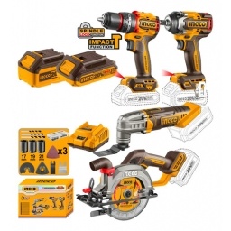 Kit Combo Ingco Taladro + Llave Impacto + Sierra +accesorios